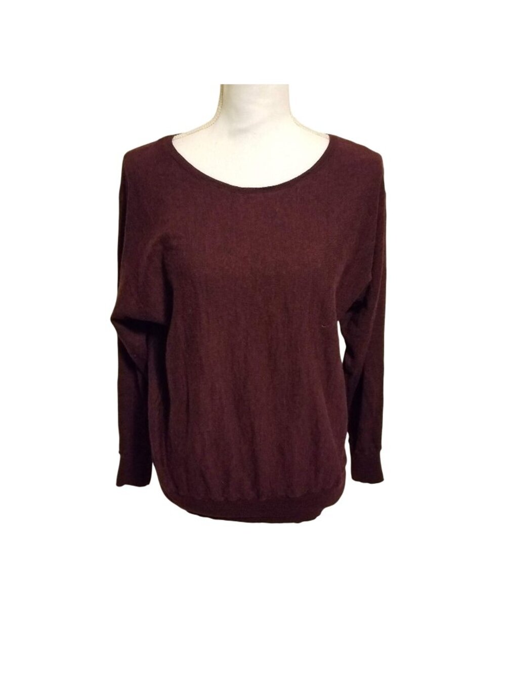 Cynthia Rowley Merino Wool Burgundy Sweater XL Button Back Long Sleeve Lightweig